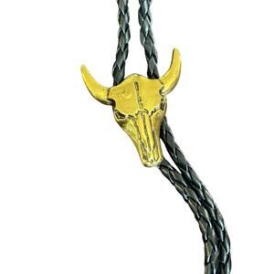 Antiqued Brass Steer Skull Bolo Tie Cow Head Western Cowboy Neck Wear NWT